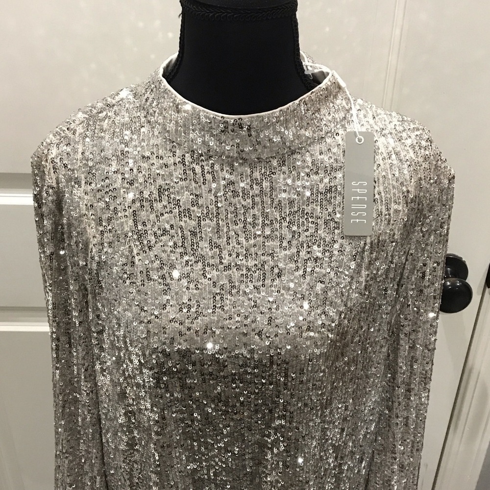 Spense Silver Sequin Blouse New with Tags size Large - Picture 2 of 12